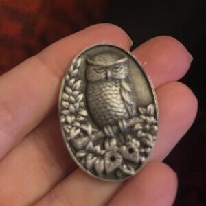 Owl on Branch Pewter Color Brooch Pin Ms Dee